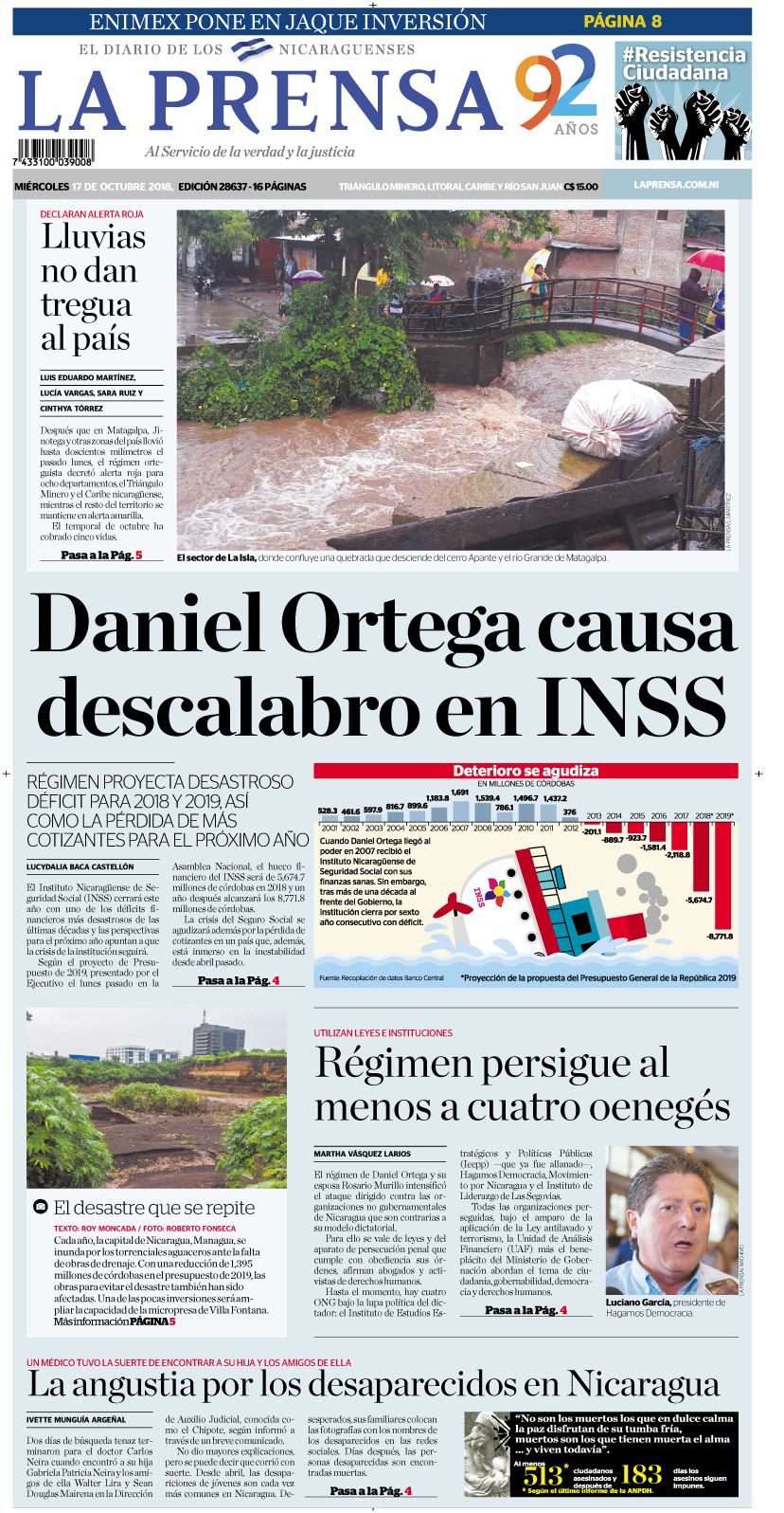 Portada impresa 17-10-2018