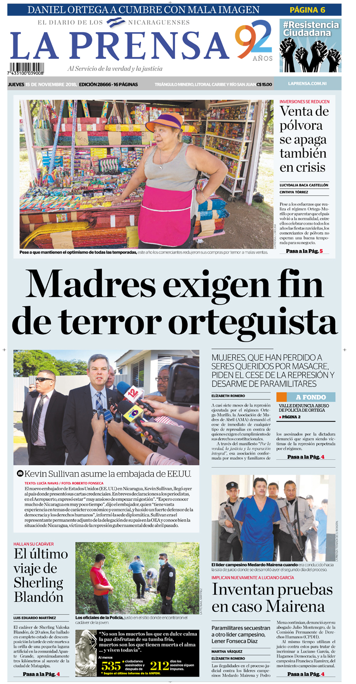 Portada impresa 15-11-2018