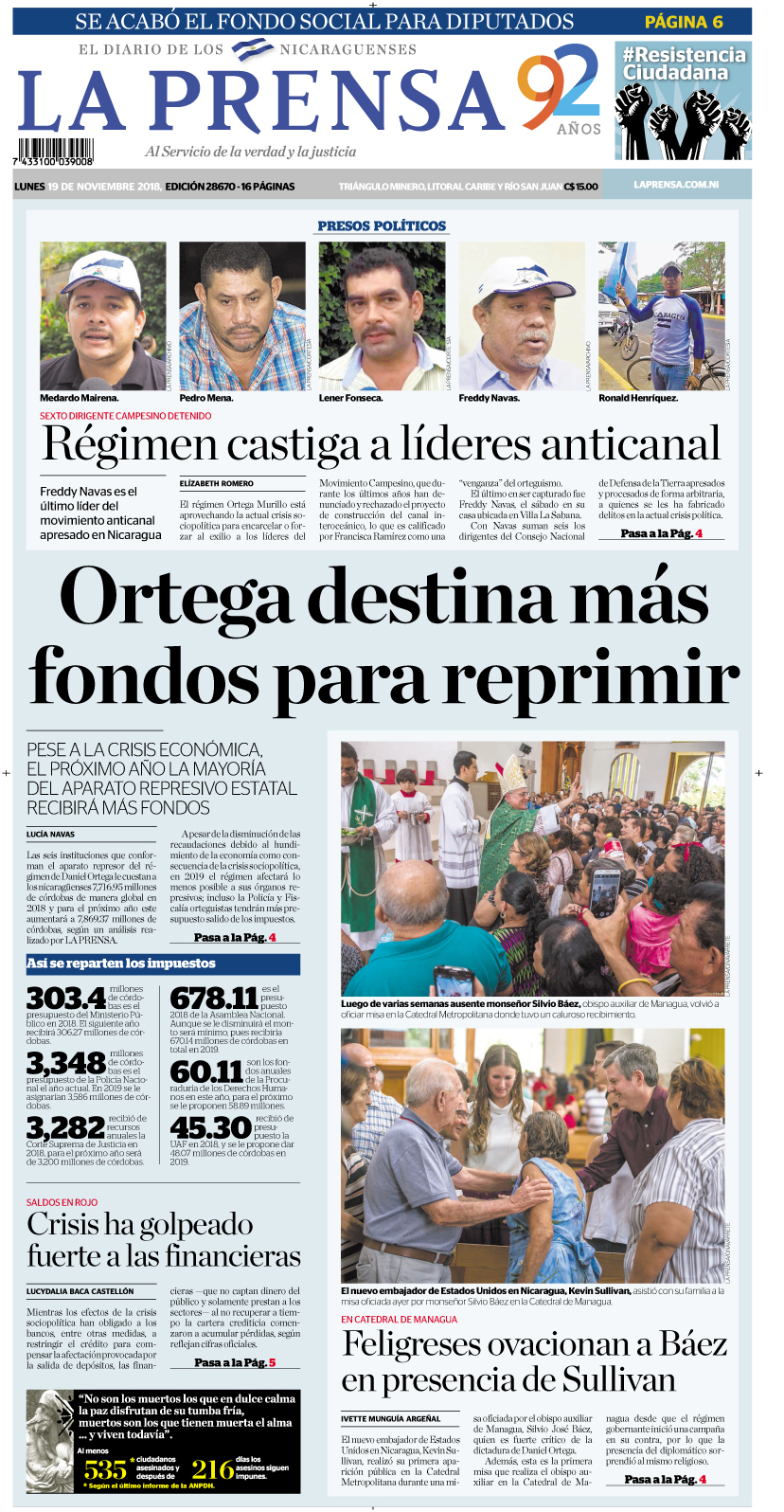Portada impresa 19-11-2018