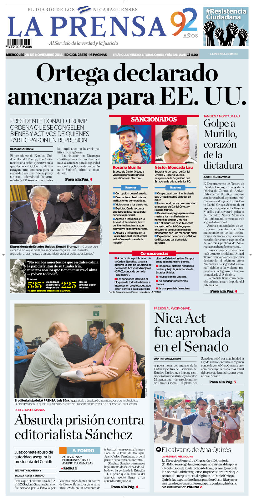 Portada impresa 28-11-2018