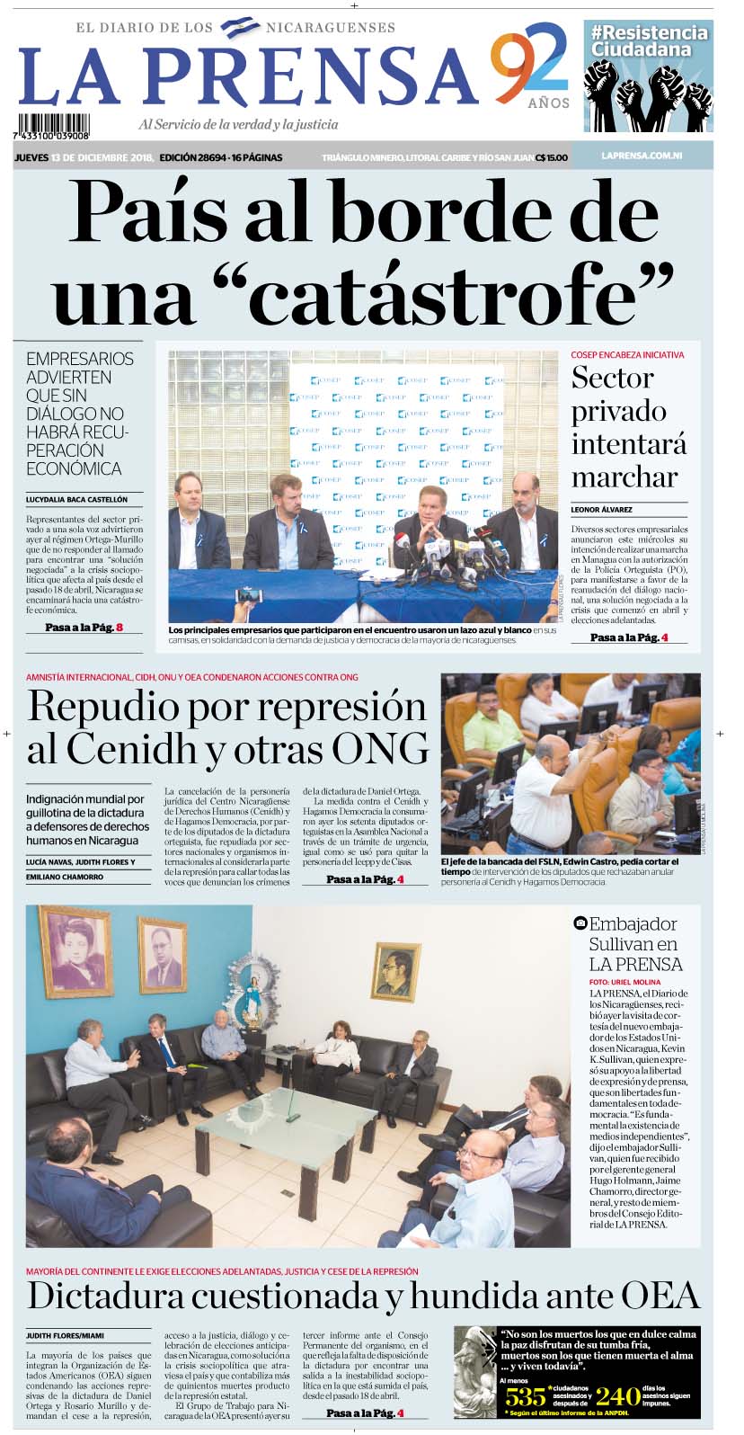 Portada impresa 13-12-2018