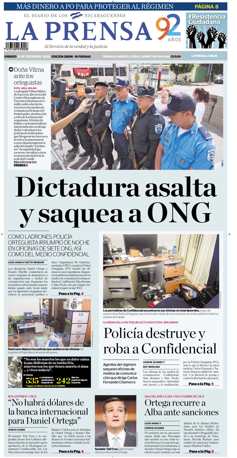 Portada impresa 15-12-2018