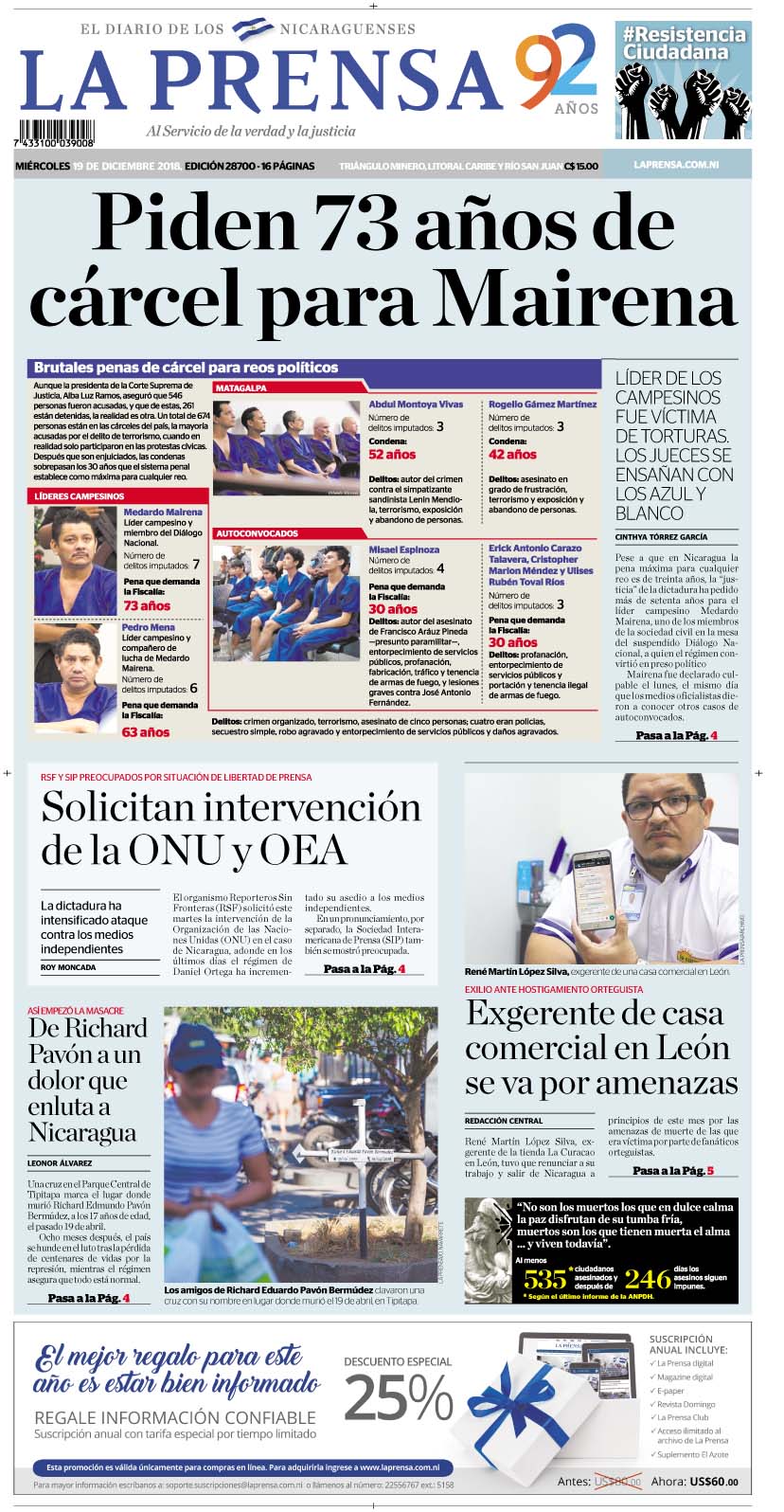 Portada impresa 19-12-2018
