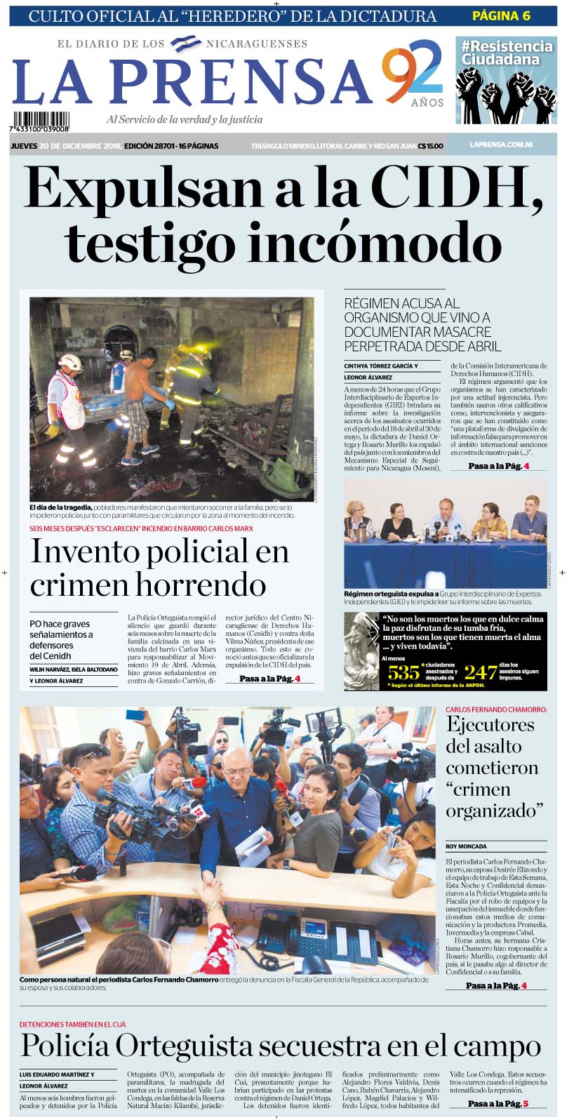 Portada impresa 20-12-2018