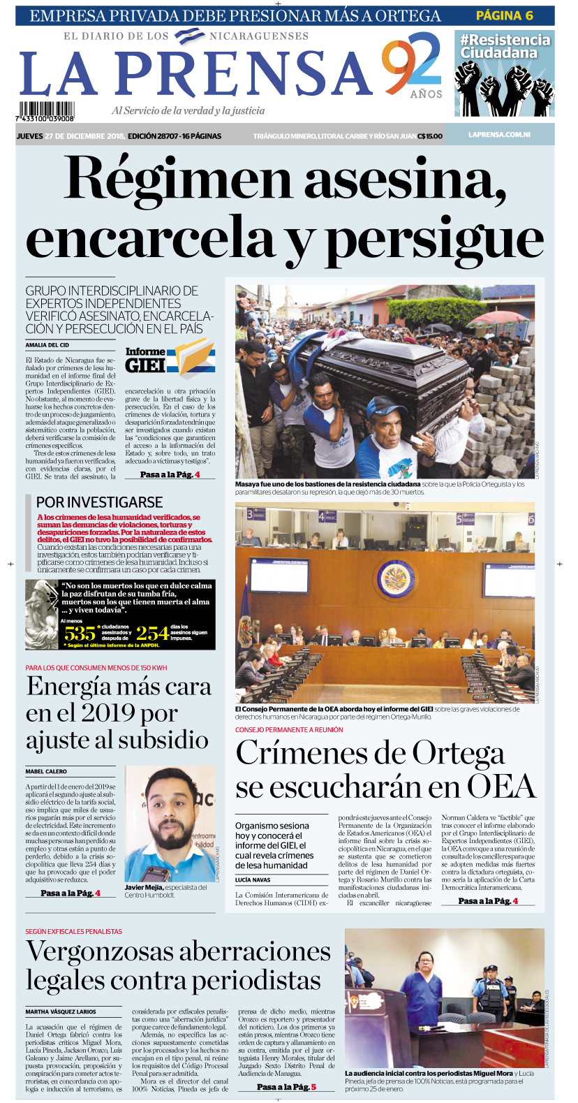 Portada impresa 27-12-2018