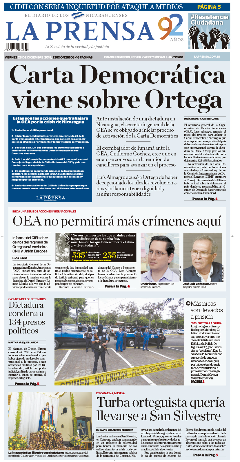 Portada impresa 28-12-2018