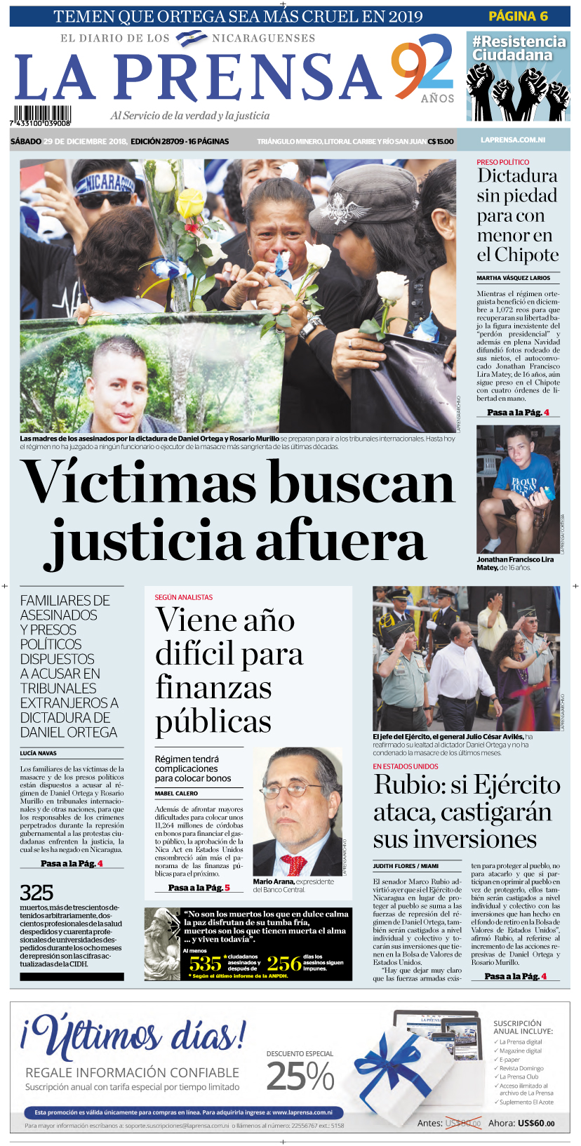 Portada impresa 29-12-2018