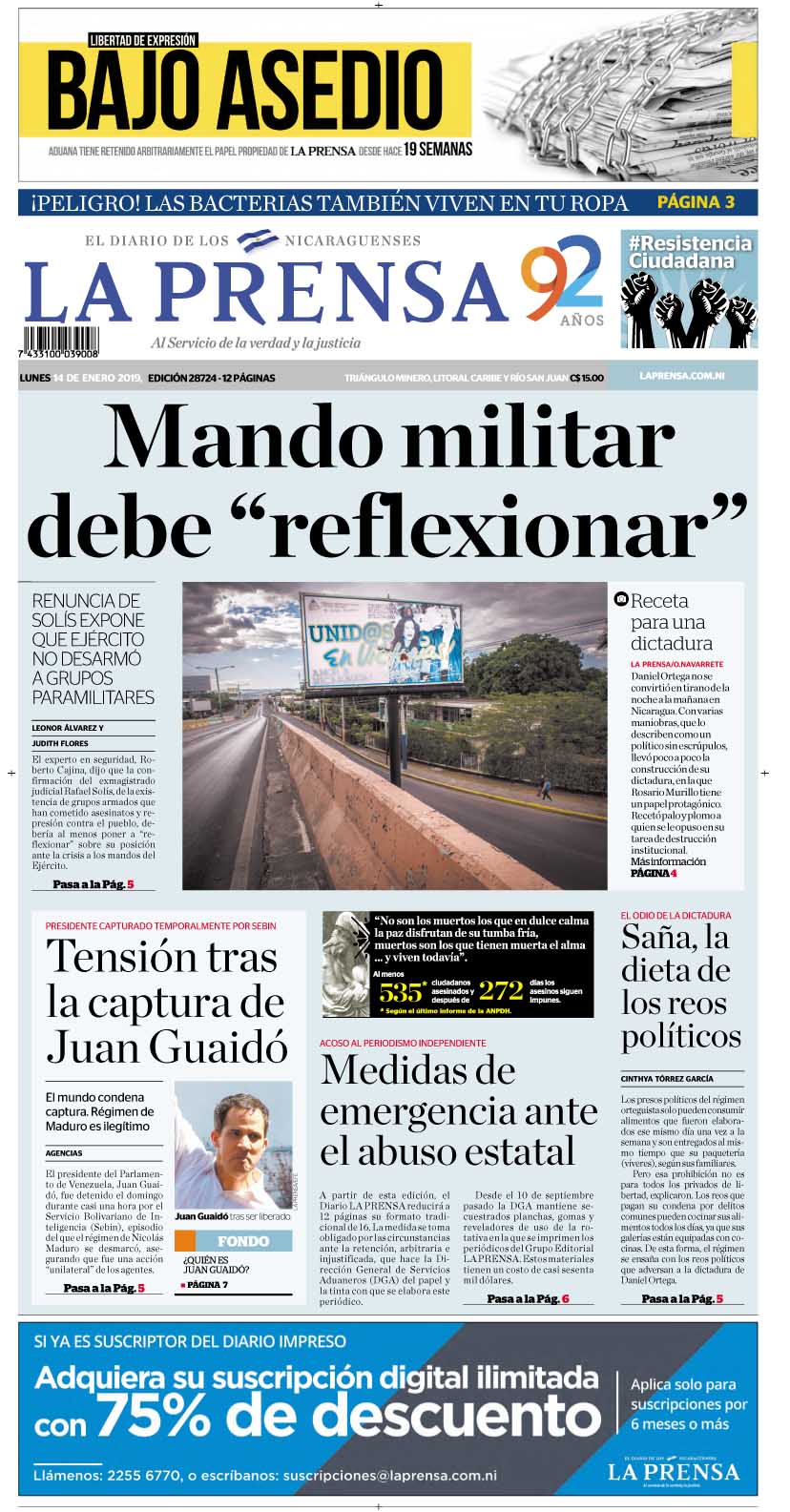 Portada impresa 14-1-2019