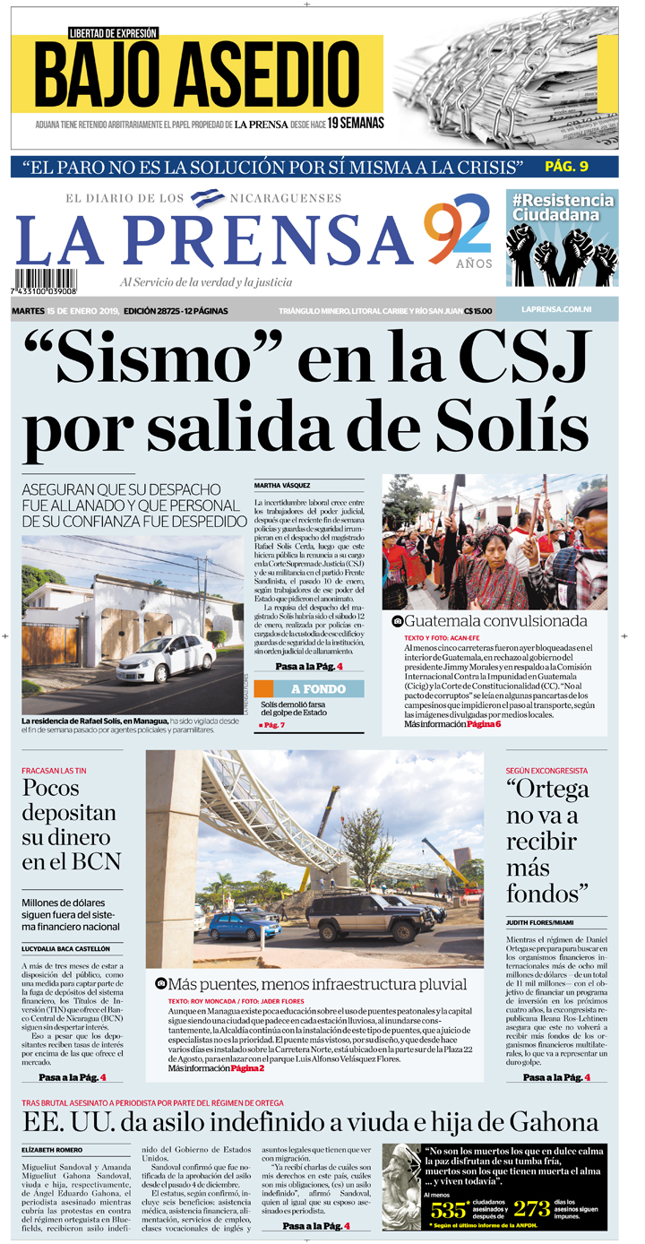 Portada impresa 15-01-2019