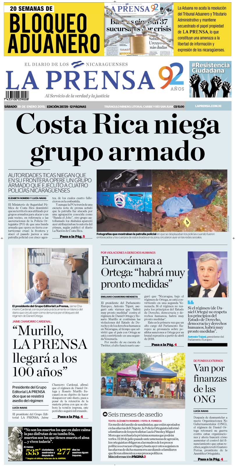 Portada impresa 19-1-2019