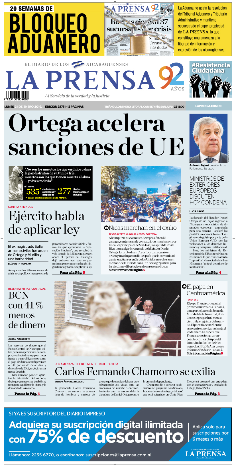 Portada impresa 21-01-2019