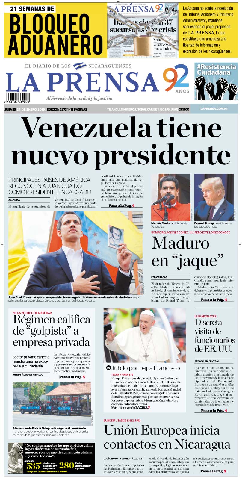 Portada impresa 24-1-2019