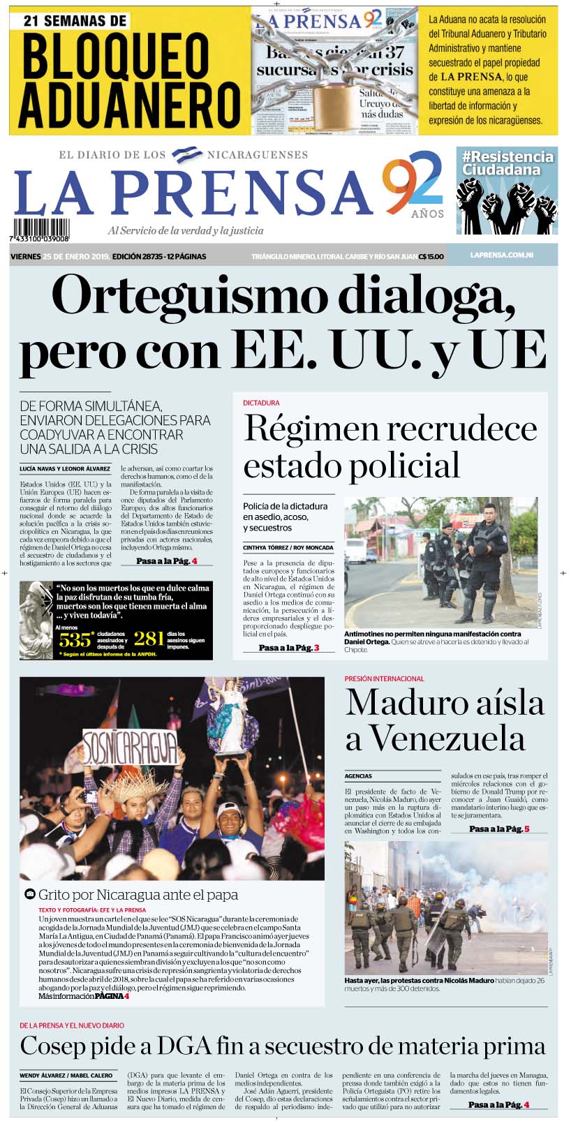 Portada impresa 25-1-2019
