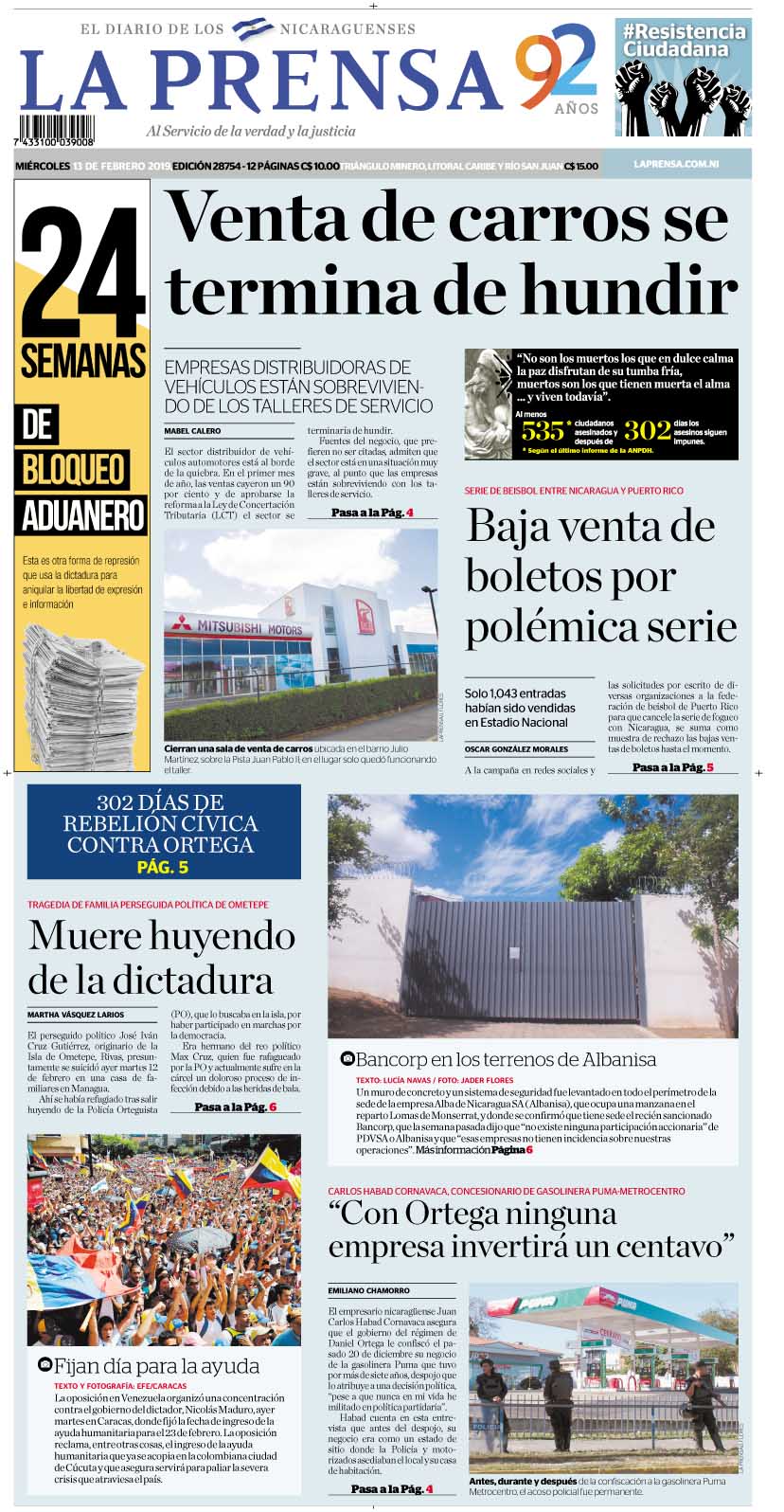 Portada impresa 13-2-2019