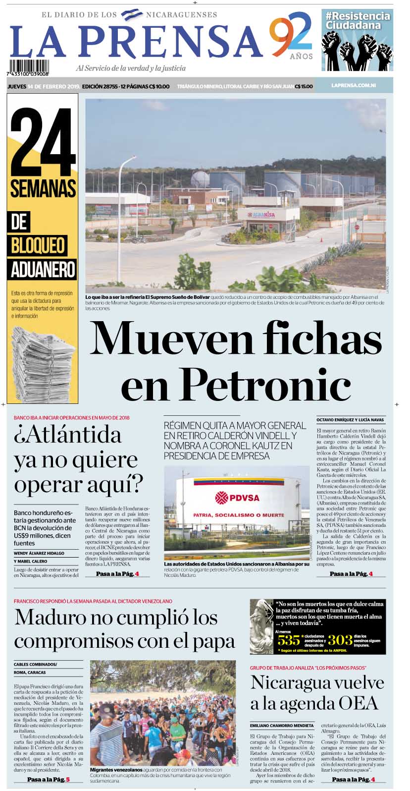 Portada impresa 14-2-2019
