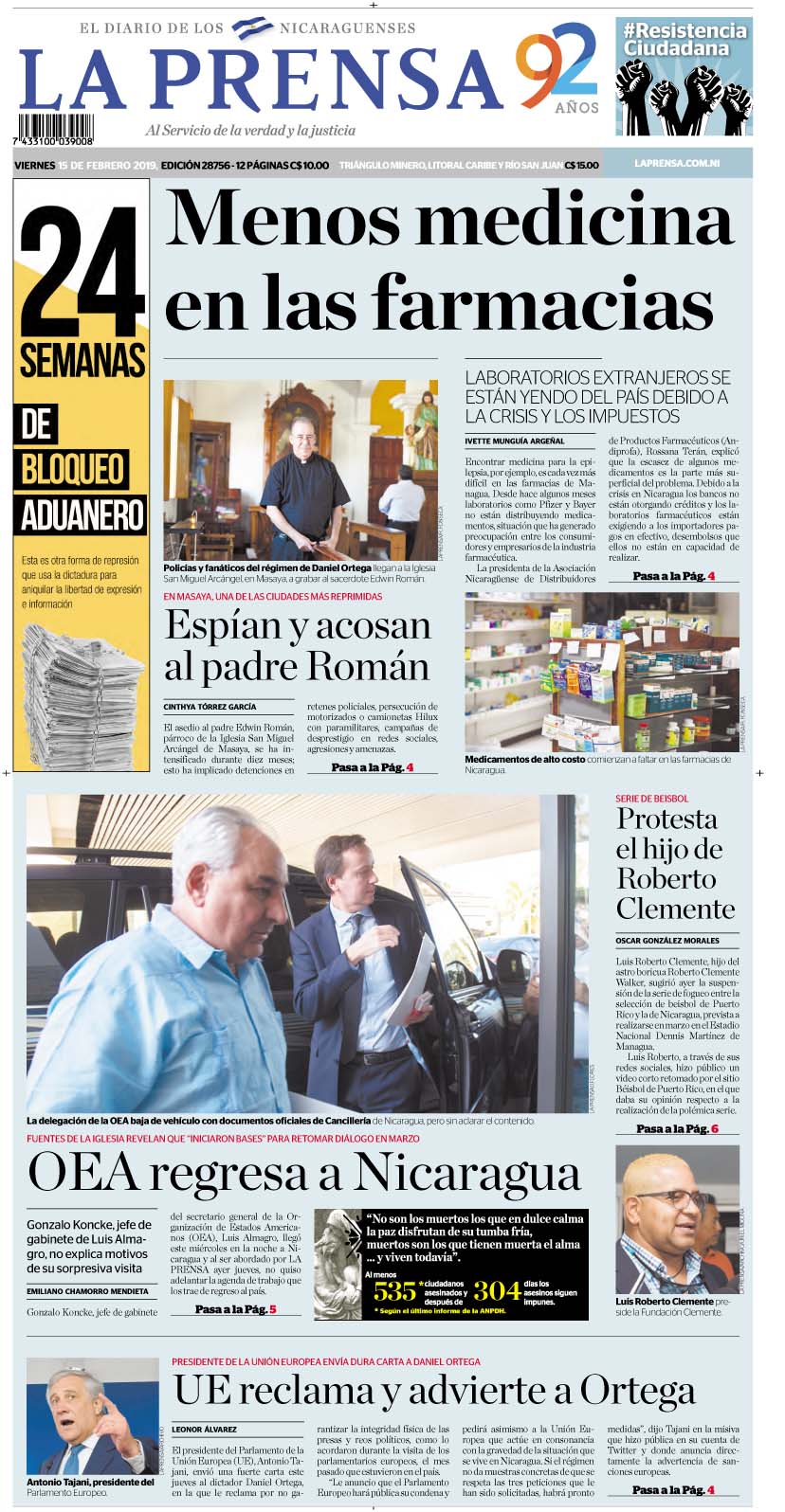 Portada impresa 15-2-2019
