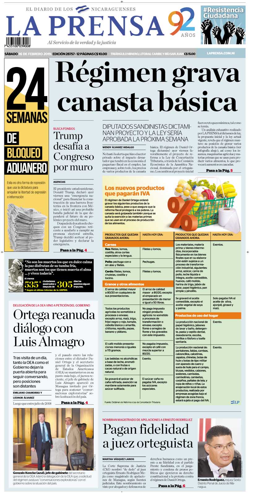 Portada impresa 16-2-2019