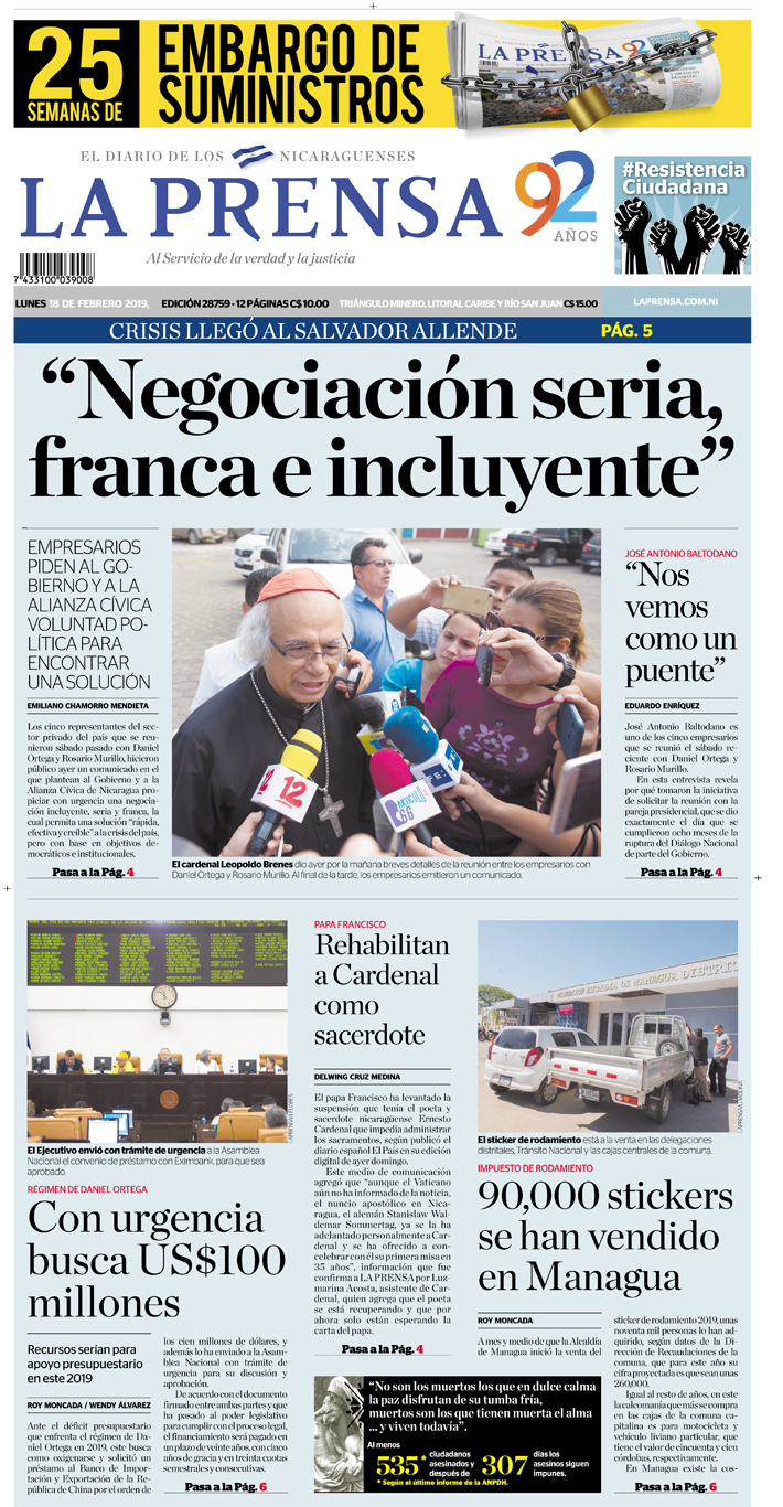 Portada impresa 18-02-2019