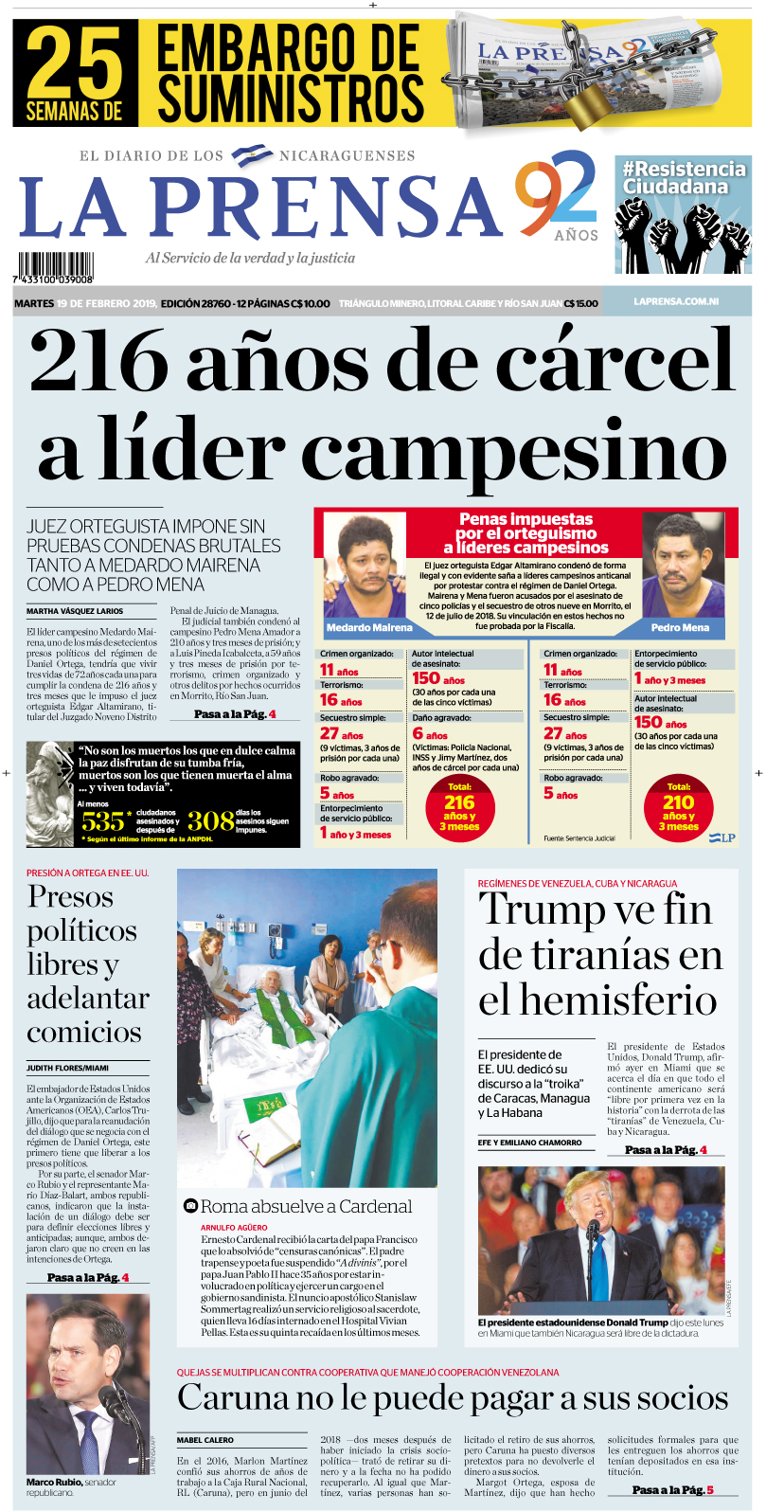 Portada impresa 19-02-2019