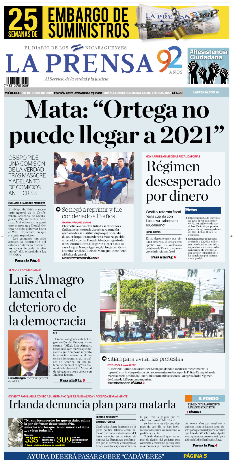 Portada impresa 20-02-2019