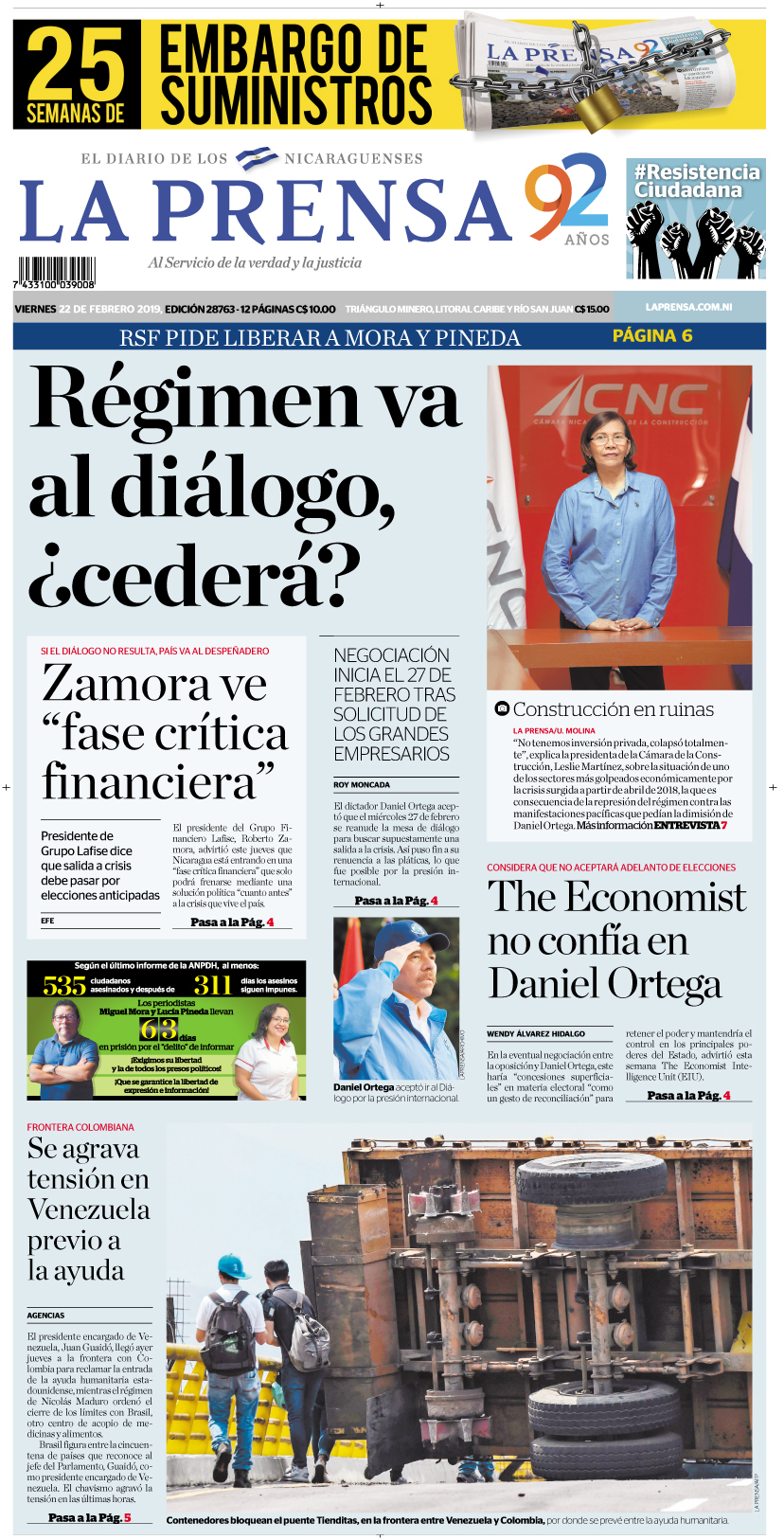Portada impresa 22-02-2019