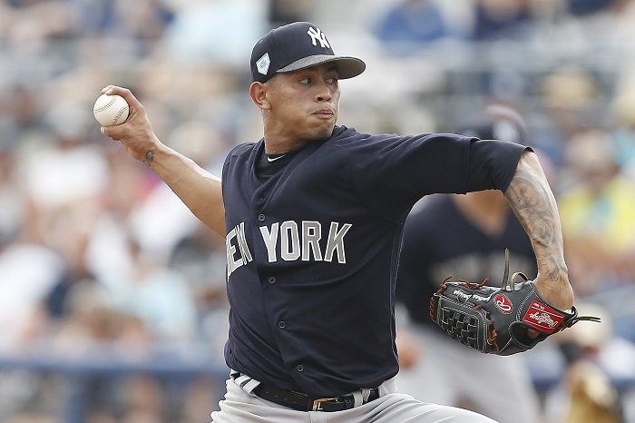 Jonathan Loáisiga sigue batallando por un puesto en la rotación de los Yanquis de Nueva York para el inicio de la temporada 2019 de las Grandes Ligas. LA PRENSA/Michael Reaves/Getty Images/AFP