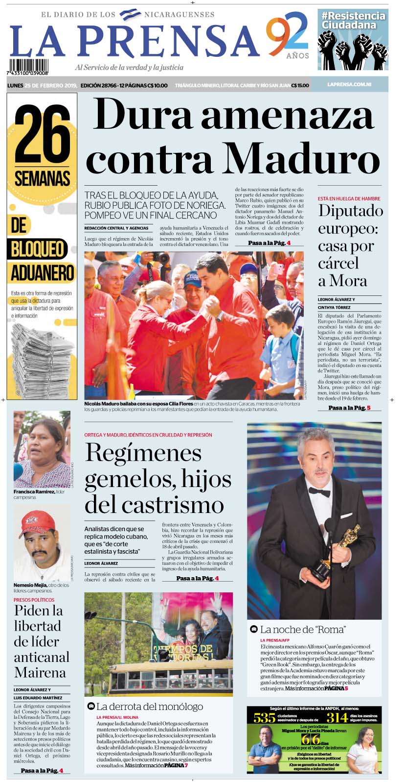 Portada impresa 25-2-2019