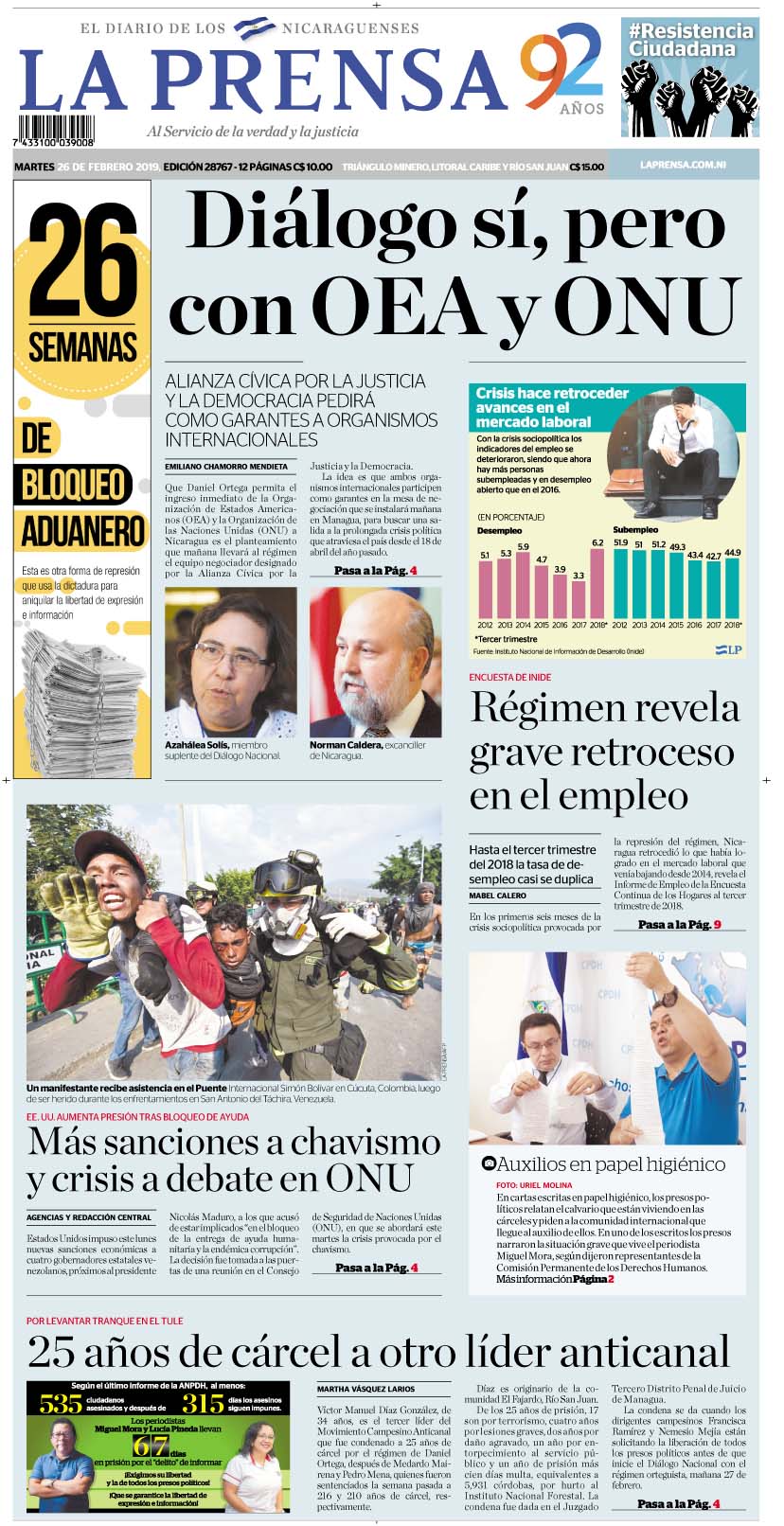 Portada impresa 26-2-2019