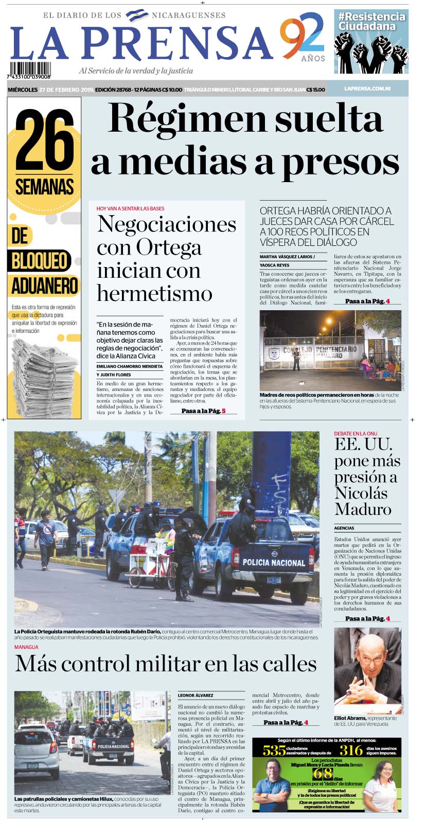 Portada impresa 27-2-2019