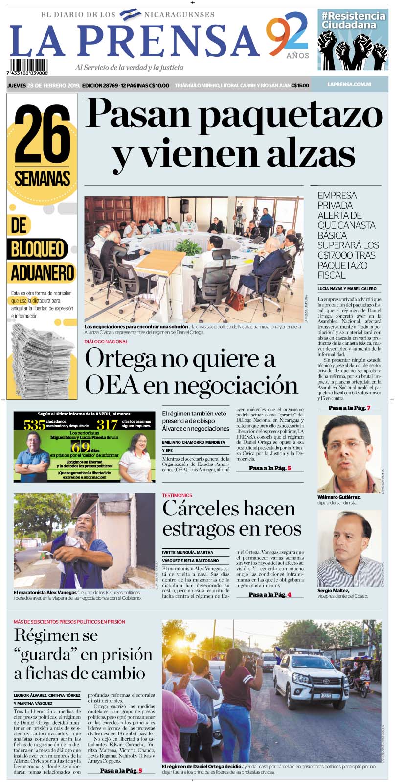 Portada impresa 28-2-2018