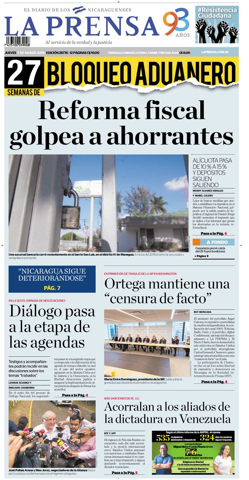 Portada impresa 7-3-2019