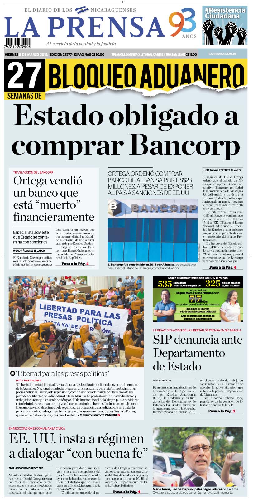 Portada impresa 8-3-2019