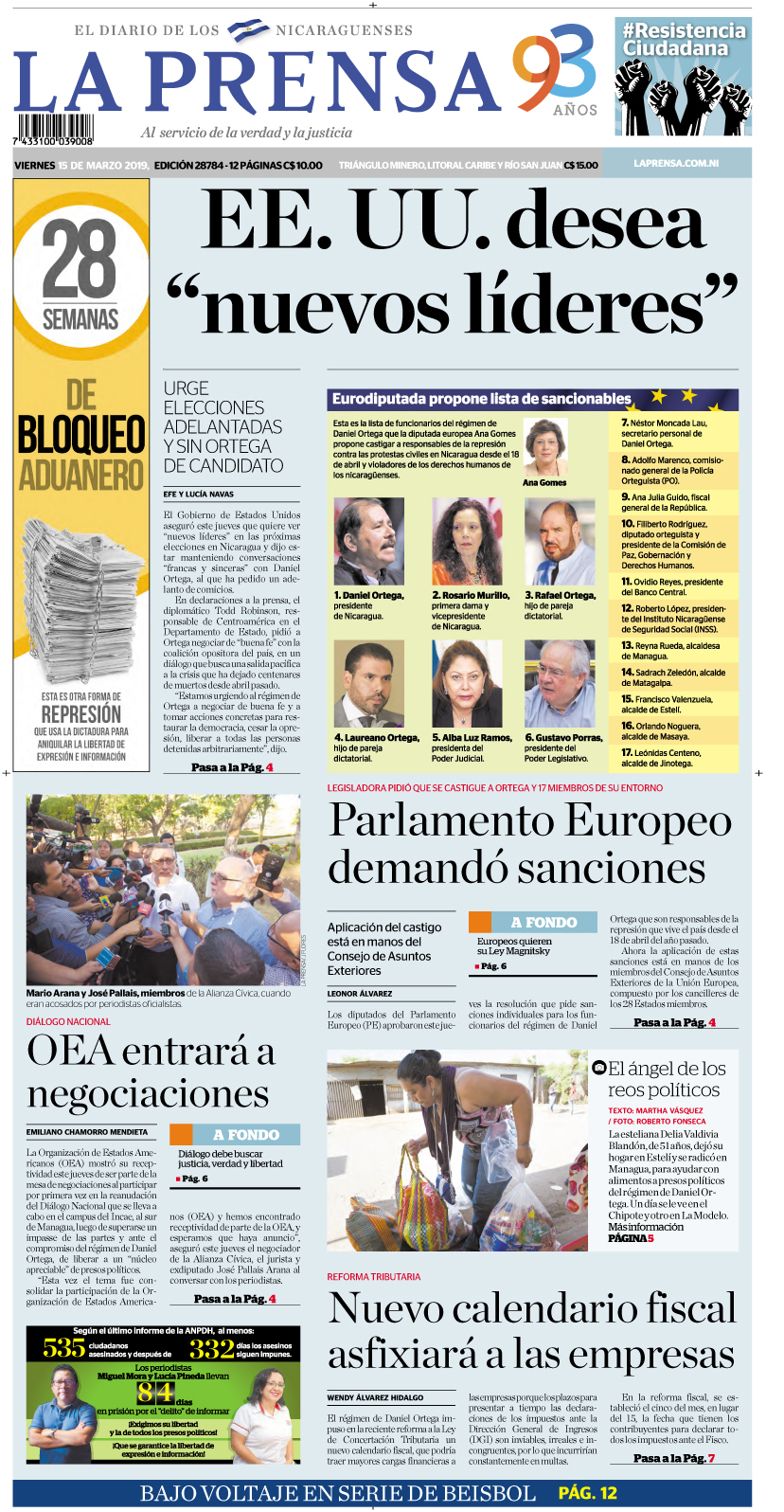 Portada impresa 15-03-2019