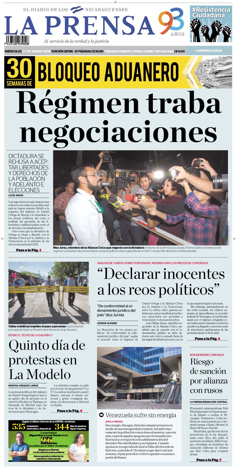 Portada impresa 27-3-2019