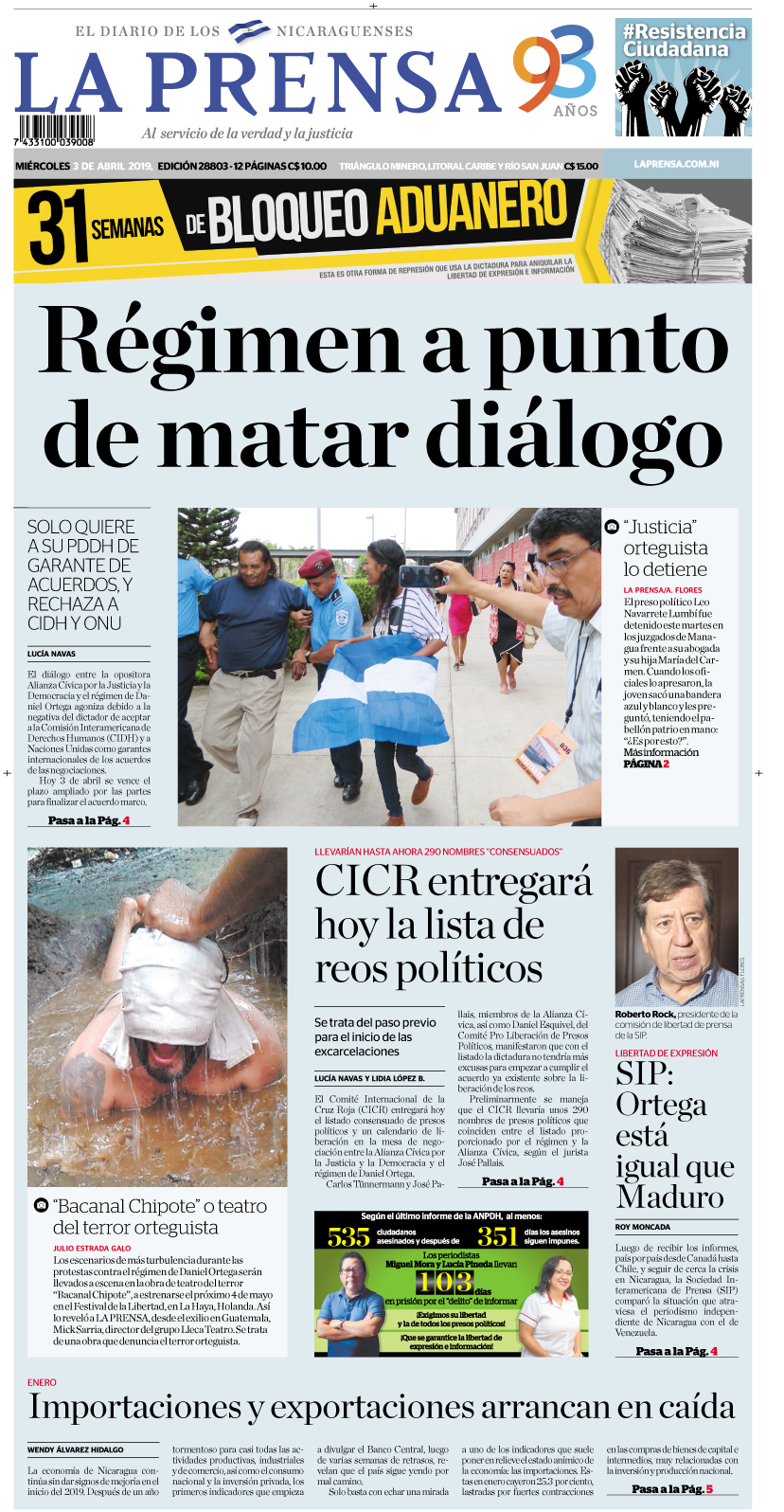 Portada impresa 03-04-2019