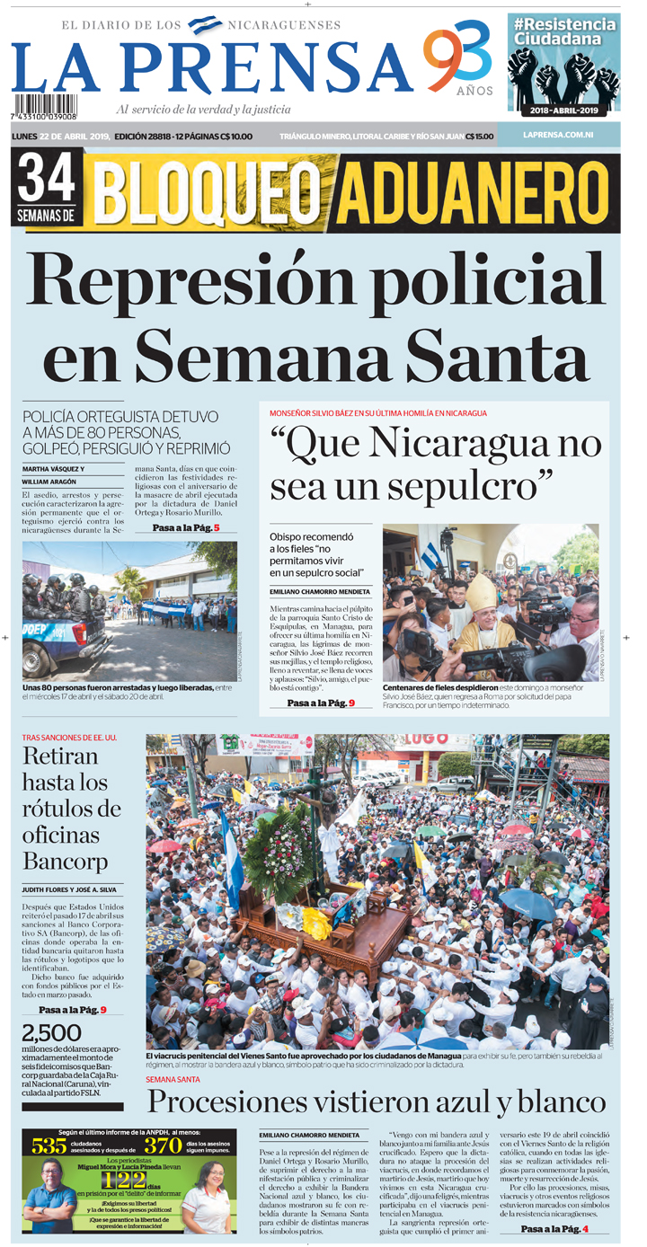 Portada impresa 22-04-2019