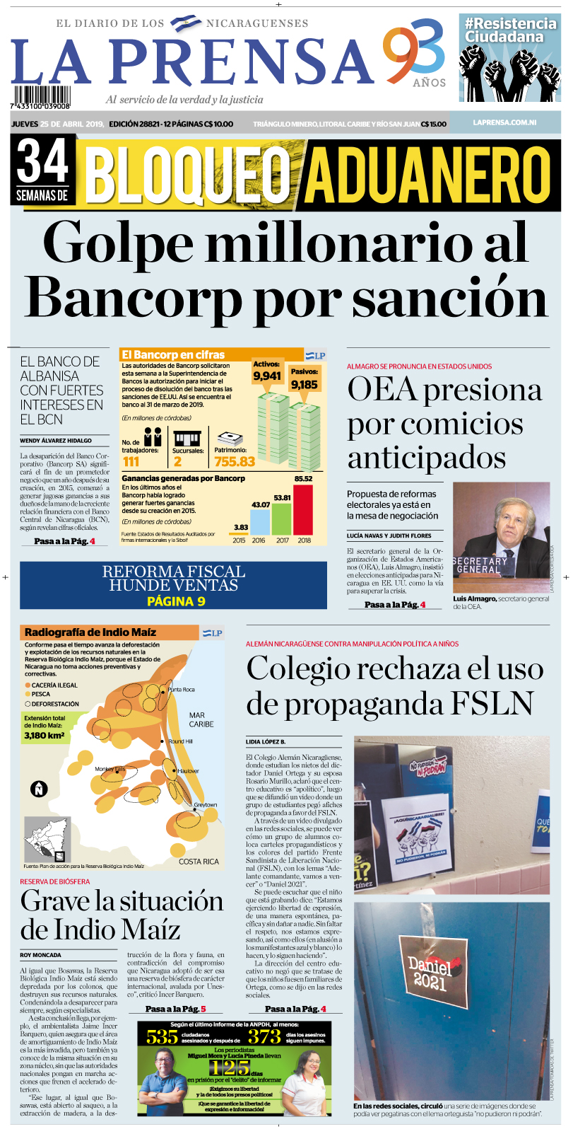 Portada impresa 25-04-2019