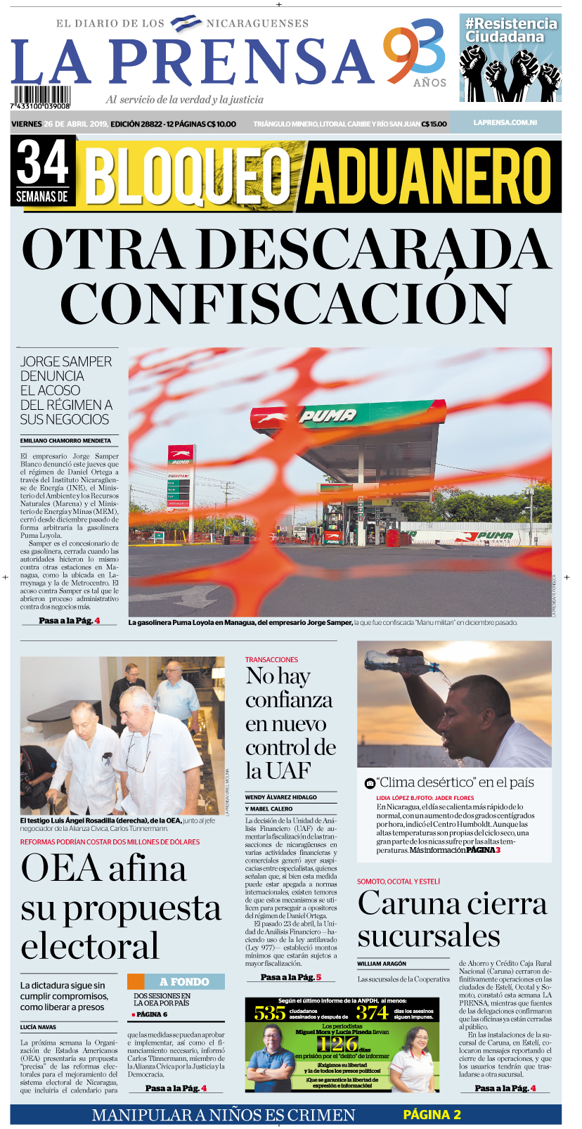 Portada impresa 26-04-2019