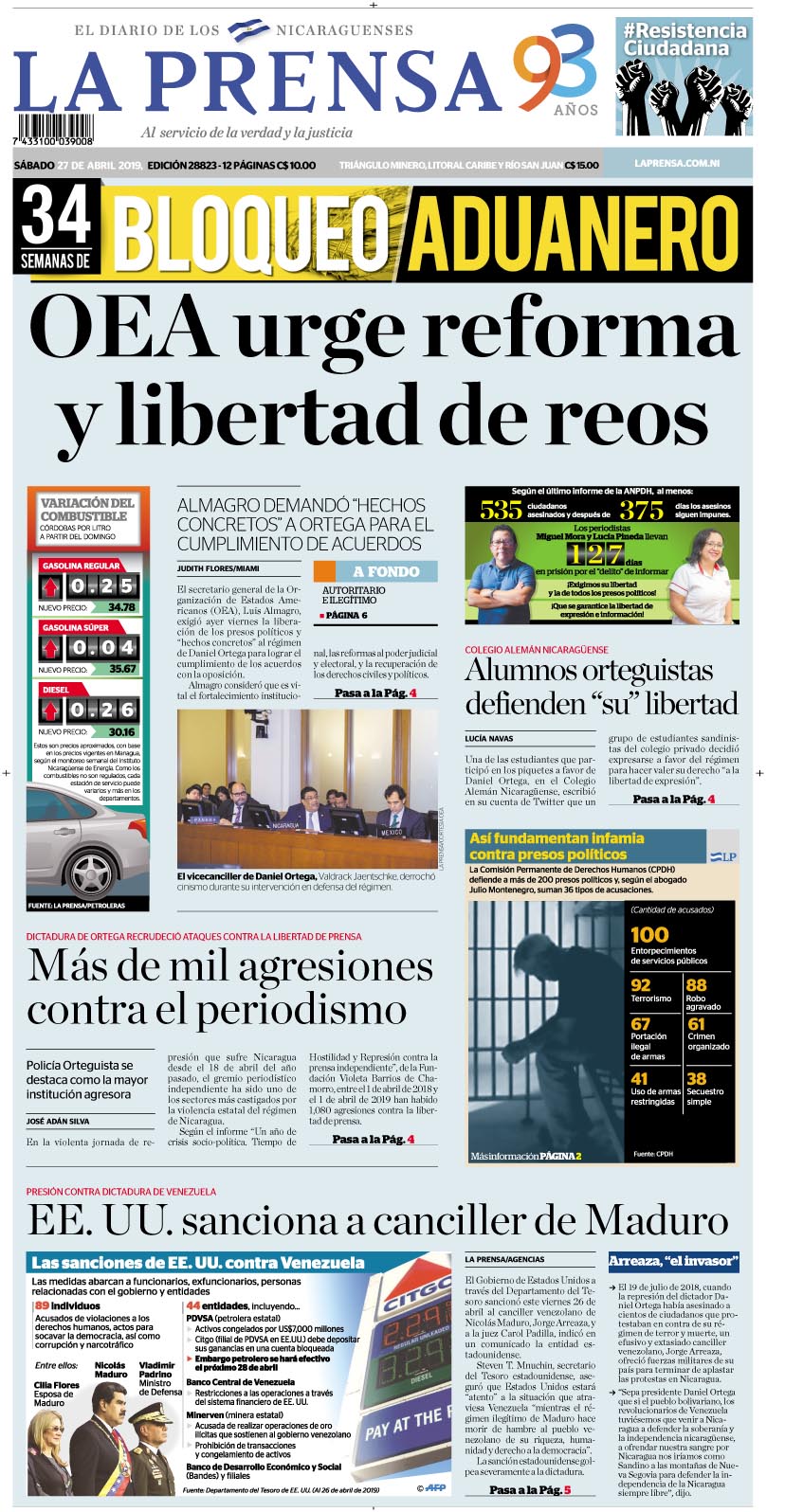 Portada impresa 27-04-2019
