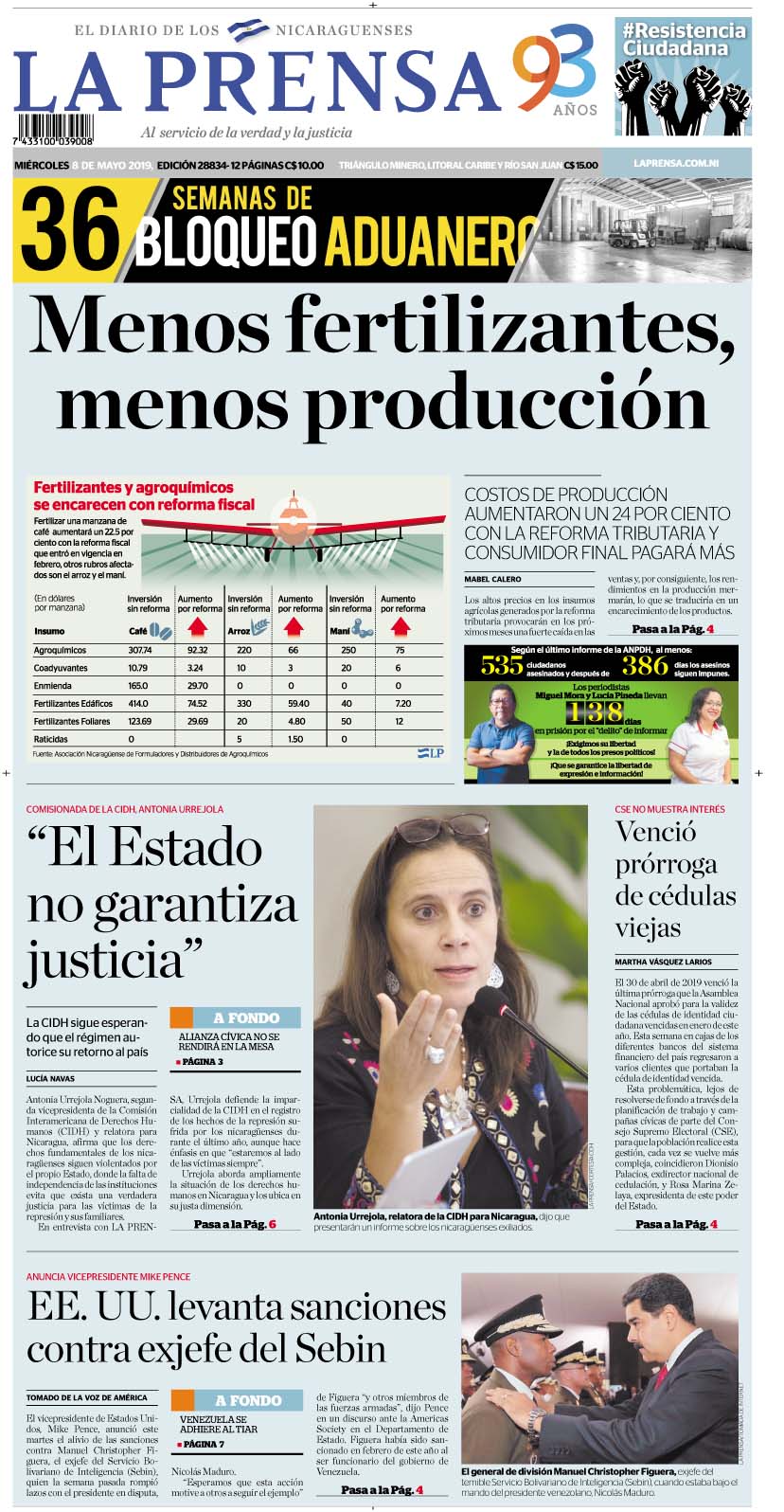 Portada impresa 8-5-2019