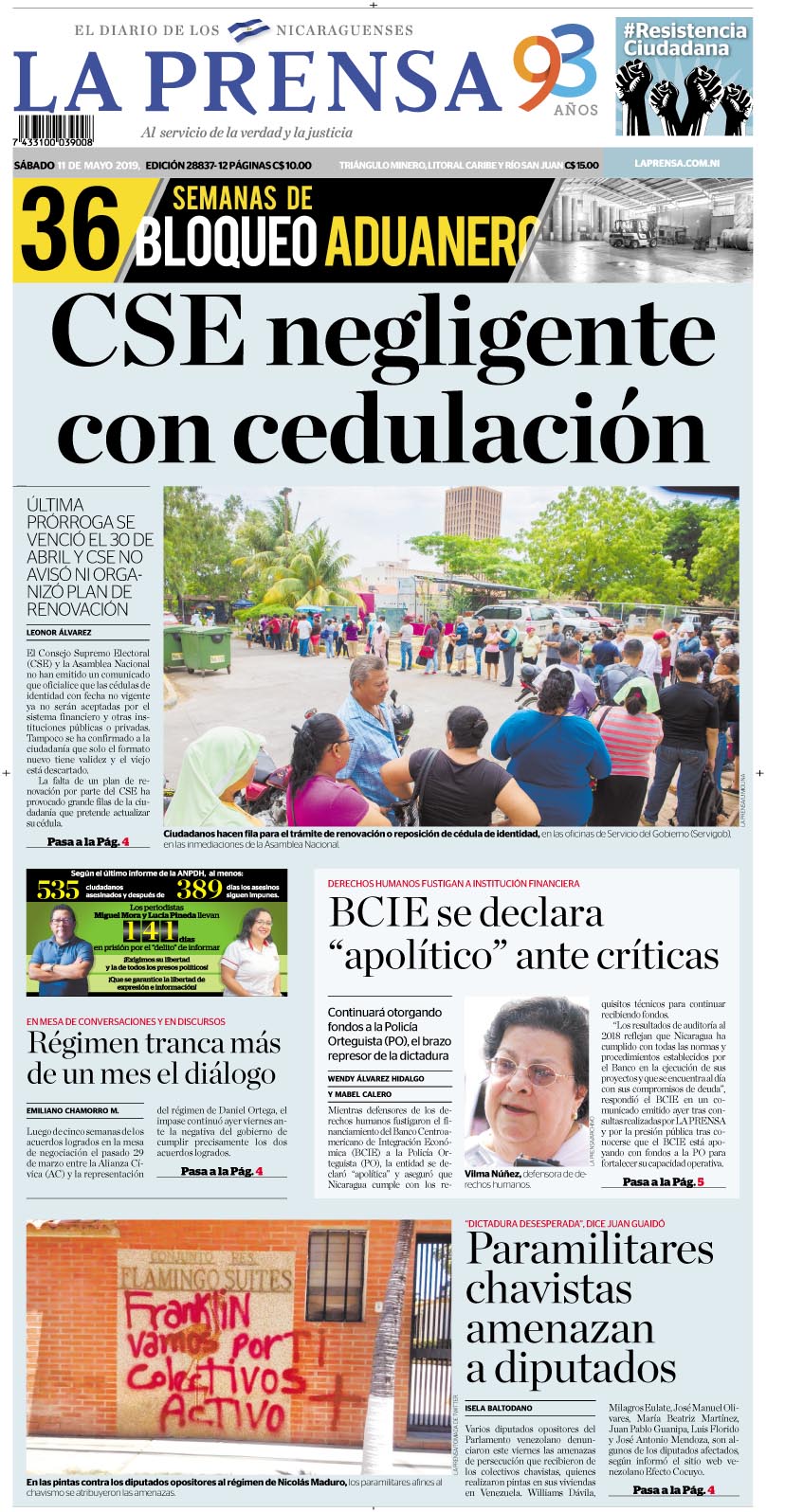 Portada impresa 11-5-2019