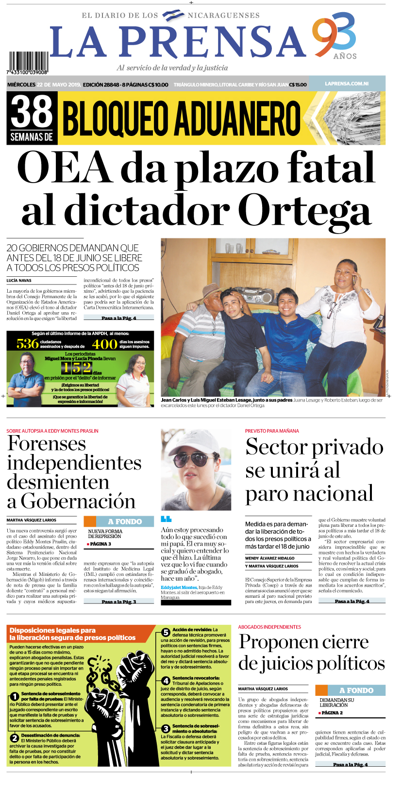 Portada impresa 22-05-2019