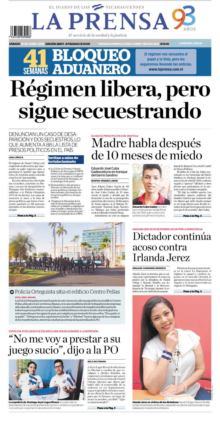 Portada impresa 15-06-2019