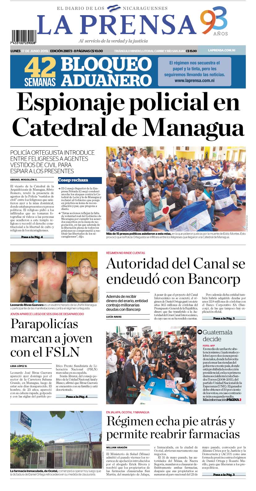 Portada impresa 17-6-2019