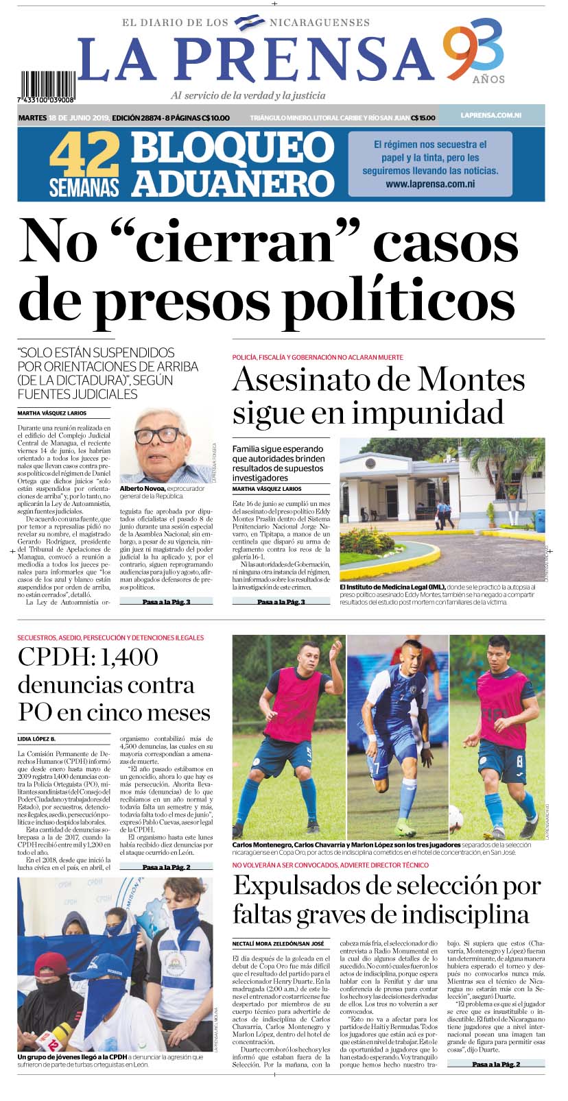 Portada impresa 18-6-2019