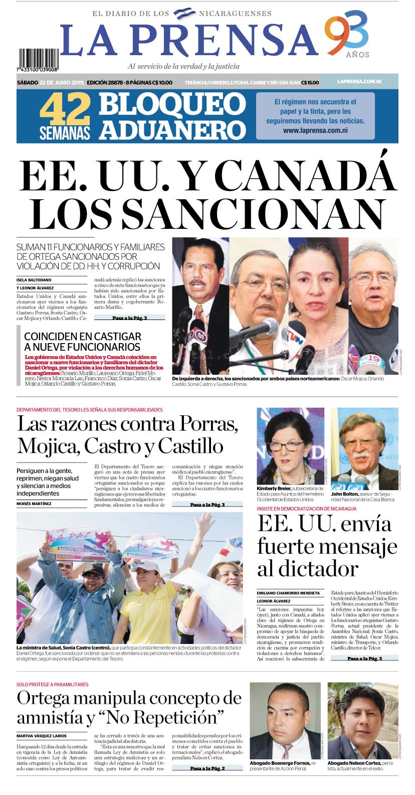 Portada impresa 22-6-2019