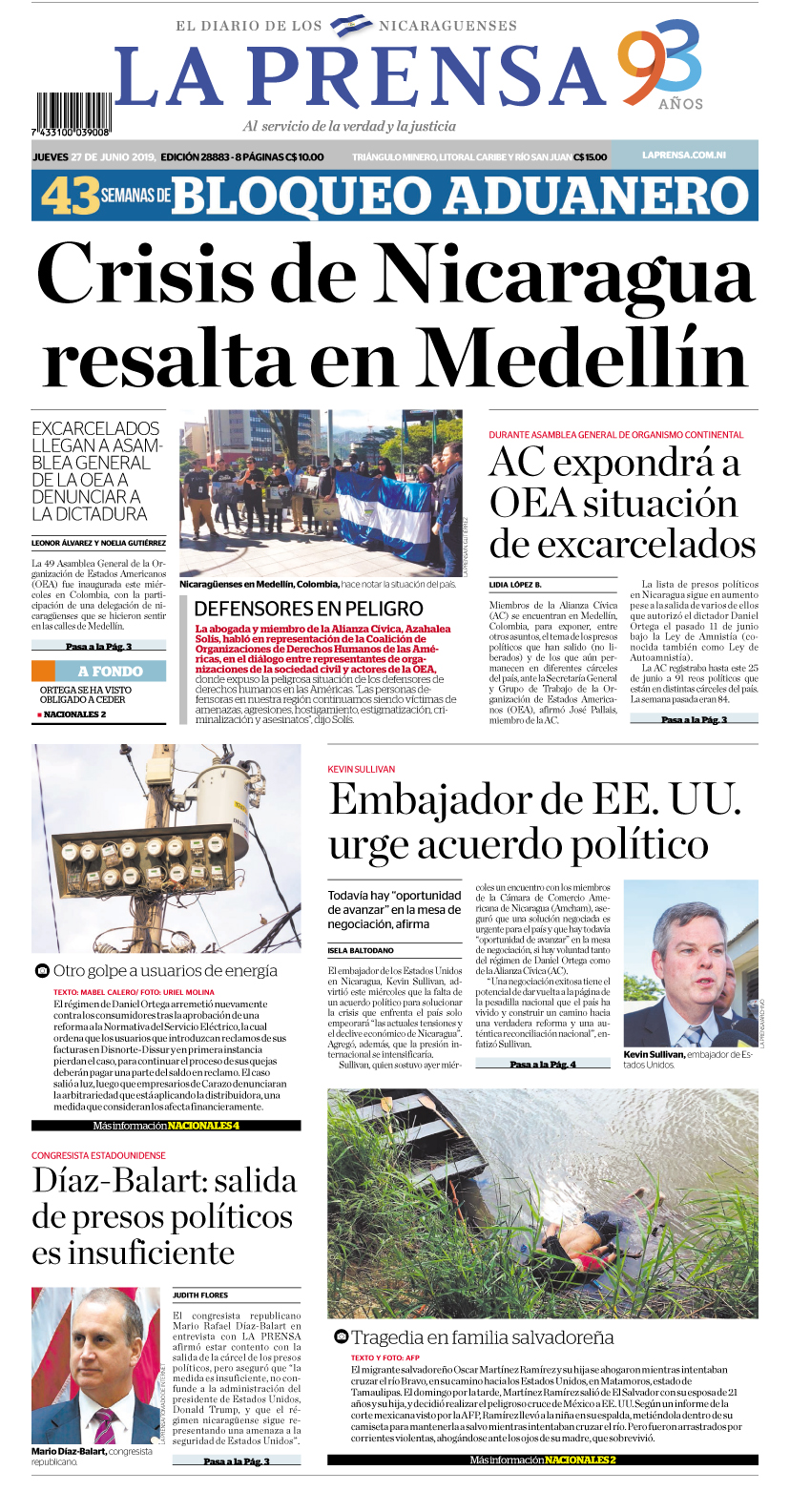 Portada impresa 27-06-2019