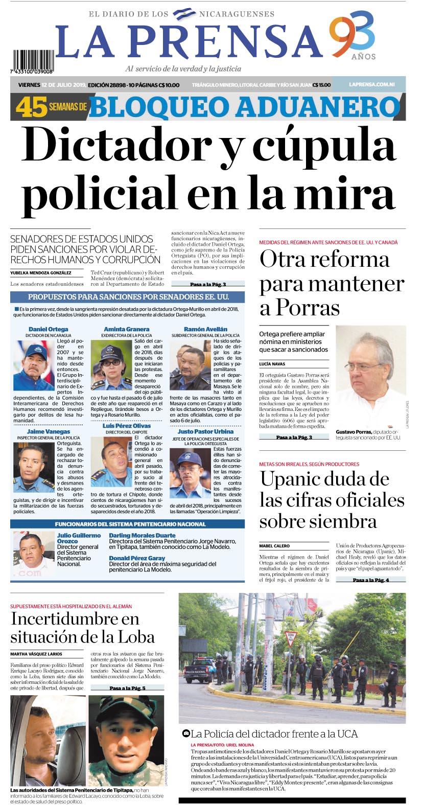 Portada impresa 12-7-2019