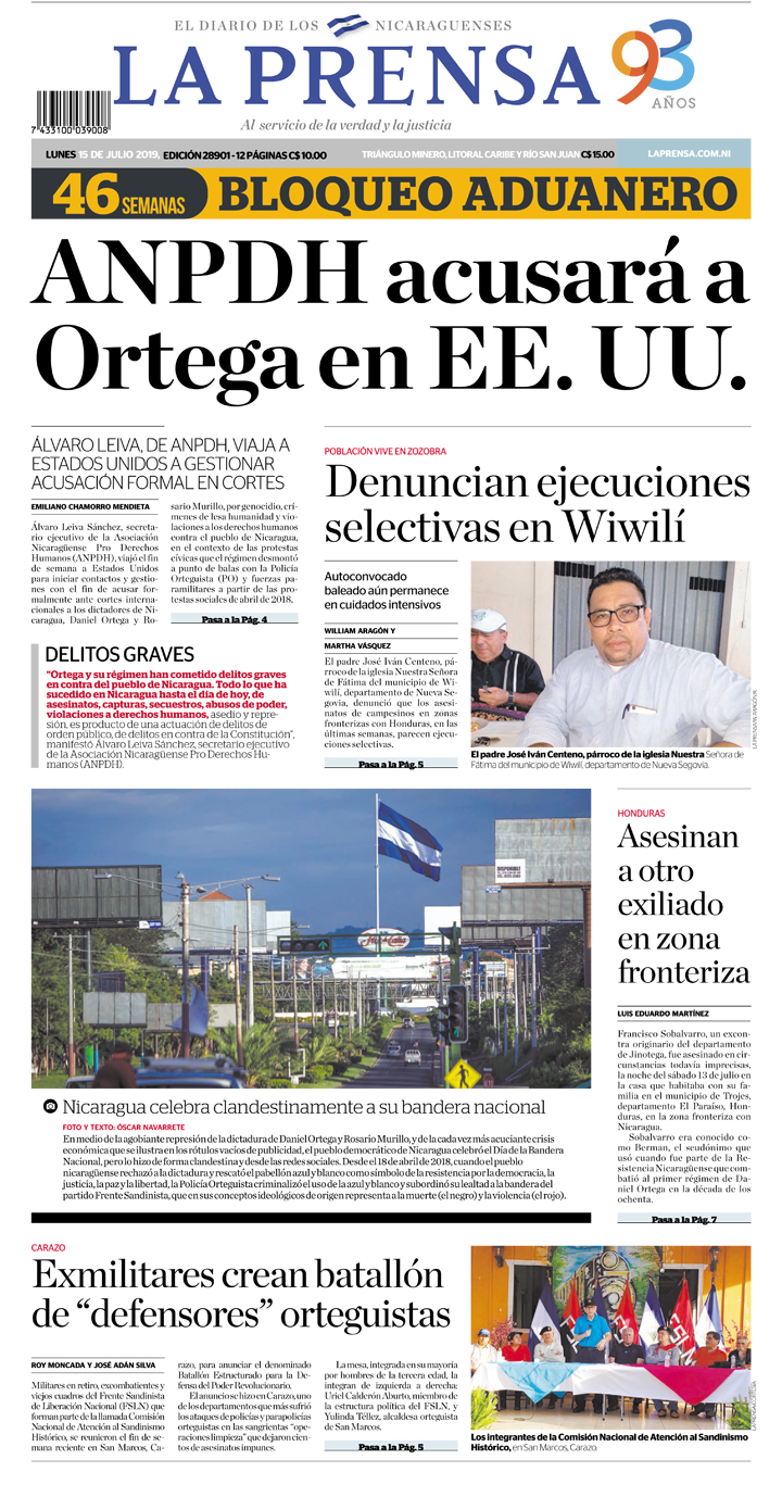 Portada impresa 15-07-2019