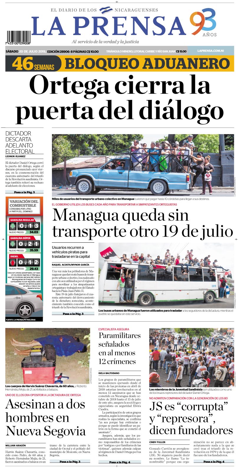 Portada impresa 20-7-2019